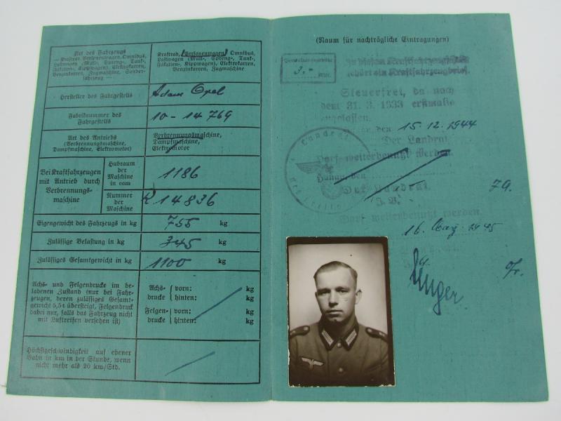 Wehrmach ( Heer ) Kraftfaherschein ( drivers license ) 1944
