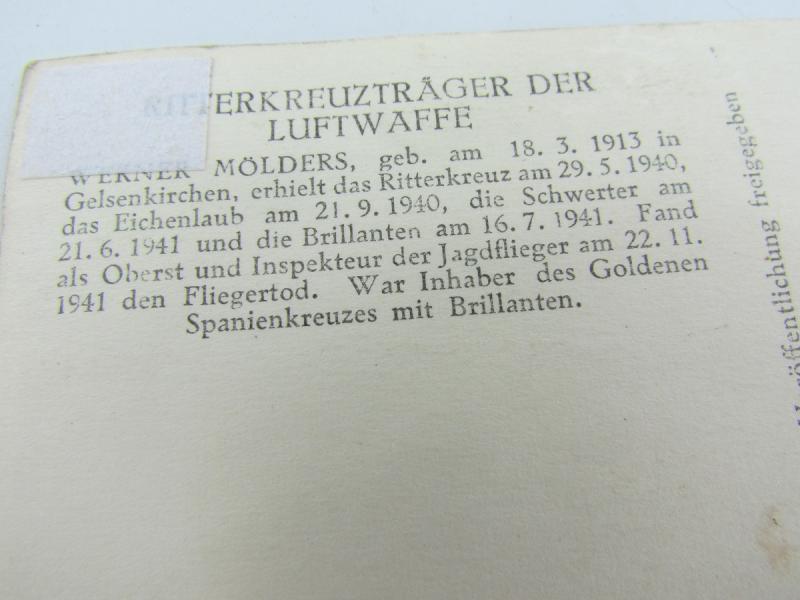 Luftwaffe Werner Mölders Postcard