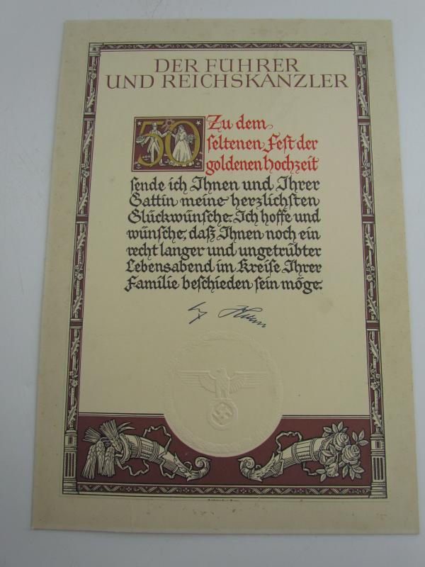 Third Reich Golden Wedding Anniversary Award Grouping 1937