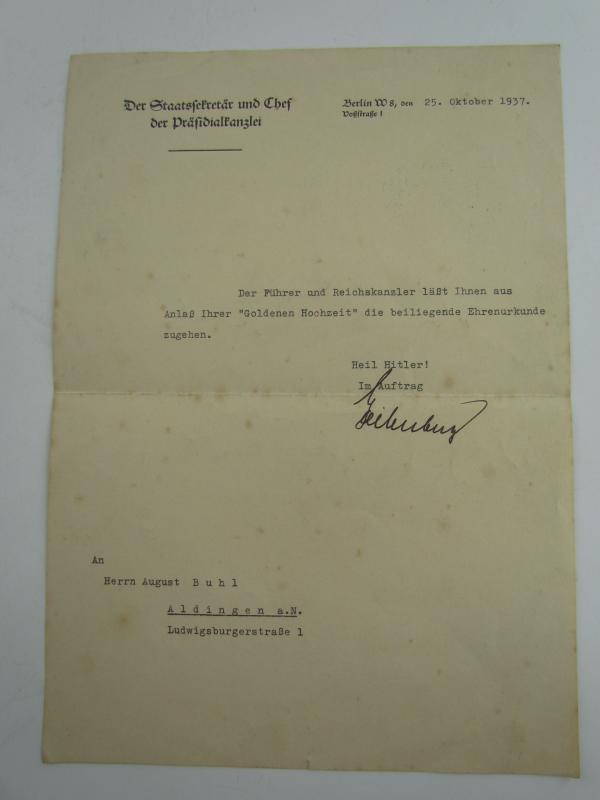 Third Reich Golden Wedding Anniversary Award Grouping 1937