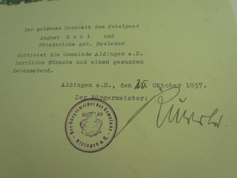 Third Reich Golden Wedding Anniversary Award Grouping 1937