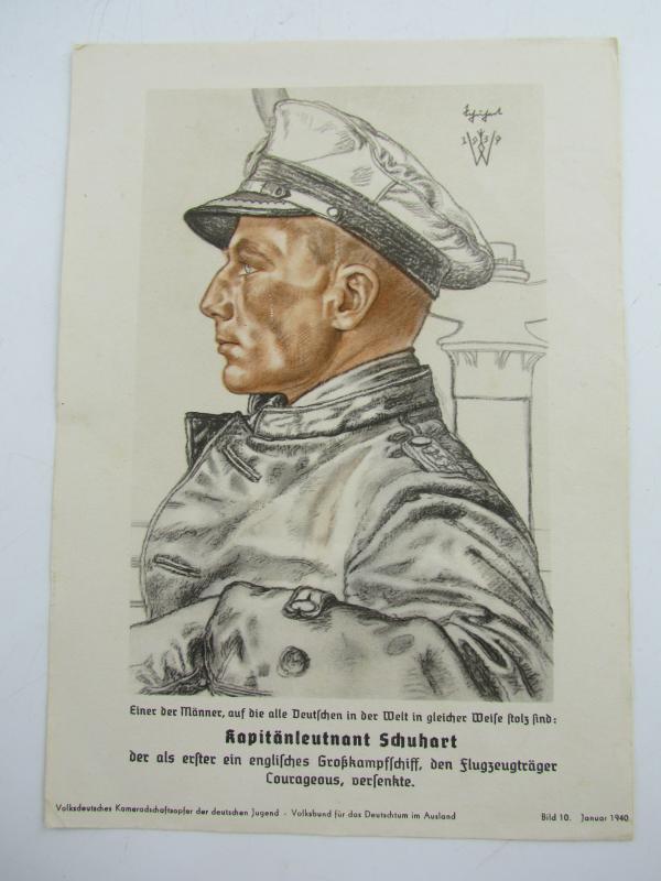 Third Reich Print of Knights Cross Winner Kapitänleutnant Schuhart