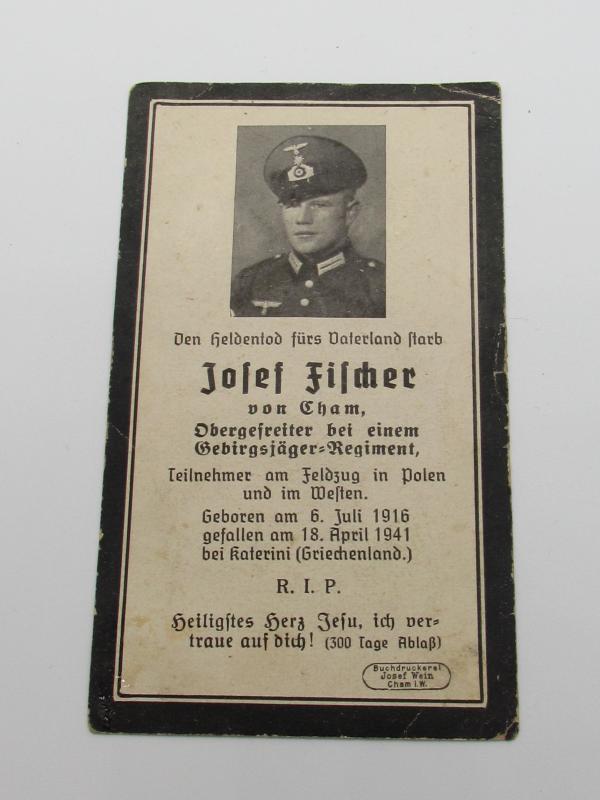 Wehrmacht ( Gebirgsjäger ) Death Card