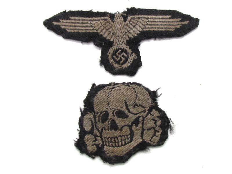 Waffen-SS BeVo cap insignia eagle and skull set
