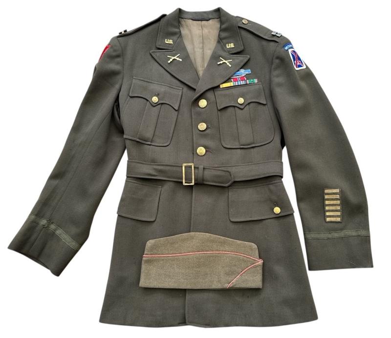 US WWII Class A Tunic Mountain Division Officer and Side Cap