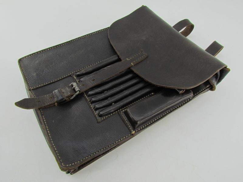 Wehrmacht Black Leather Map Case-Meldetasche