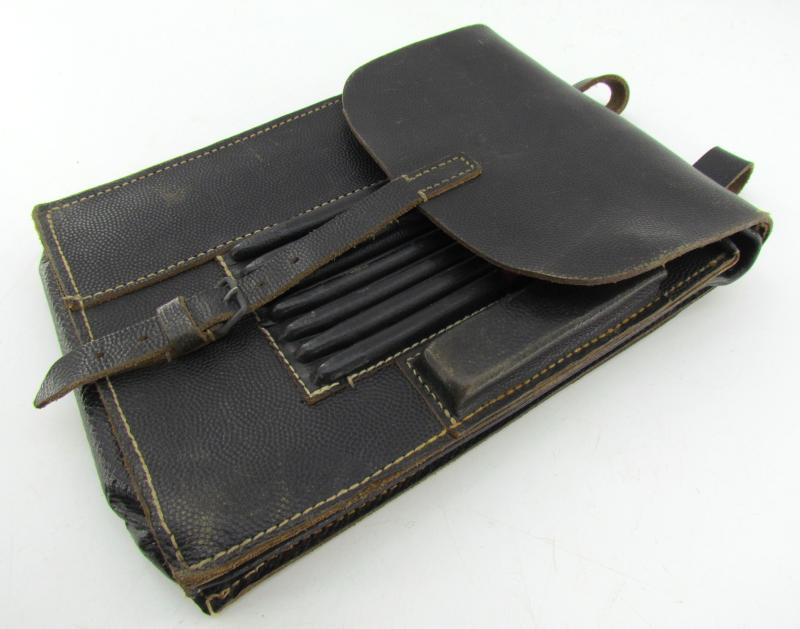 Wehrmacht Black Leather Map Case-Meldetasche