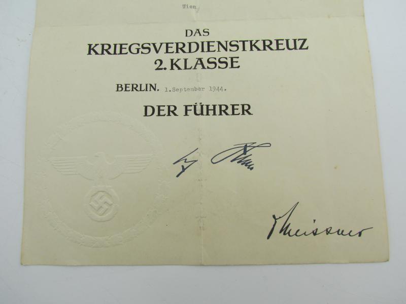 War Merit Cross 2nd Class Award Document