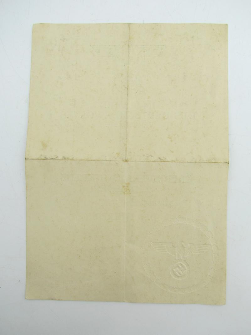 War Merit Cross 2nd Class Award Document