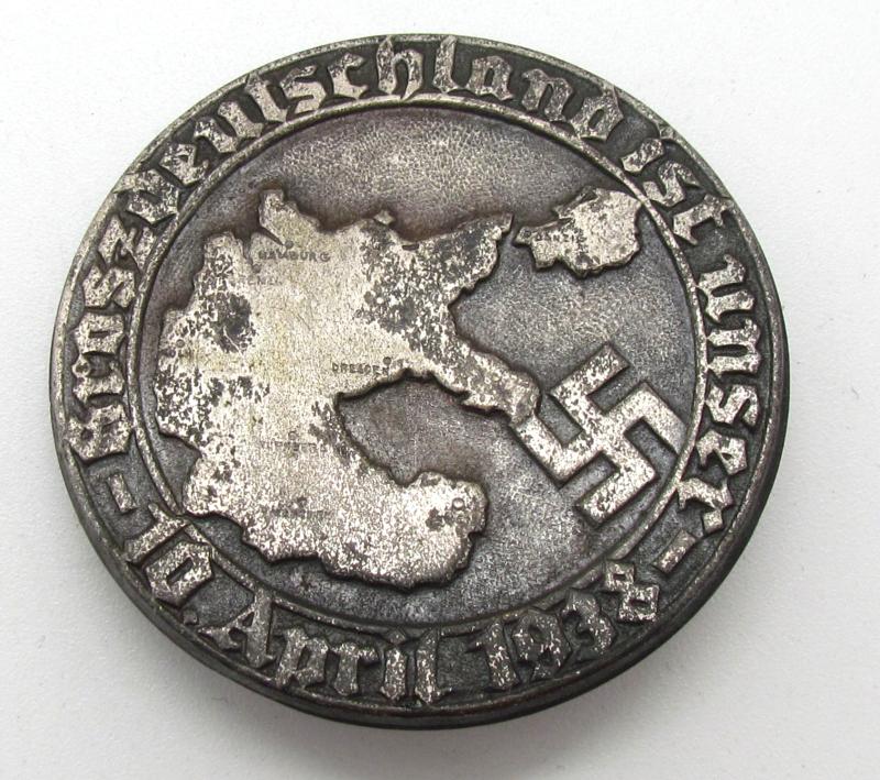 Commemorative NSDAP Badge – “Grossdeutschland ist unser” (10 April 1938)
